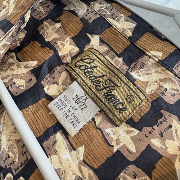 Vintage Cote de France Women's Brown Silk Abstract Print Button Up Shirt Size 2X - Picture 5 of 11